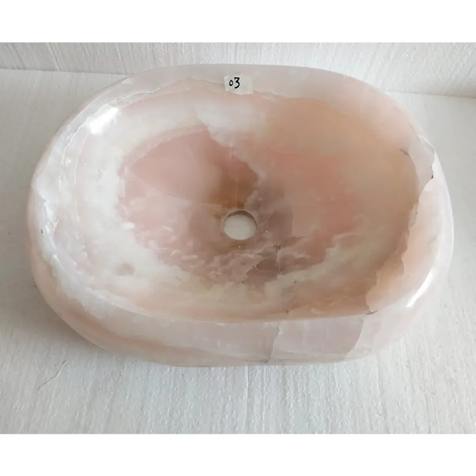Design countertop washbasin in pink onyx stone Baffo, unique piece Viadurini