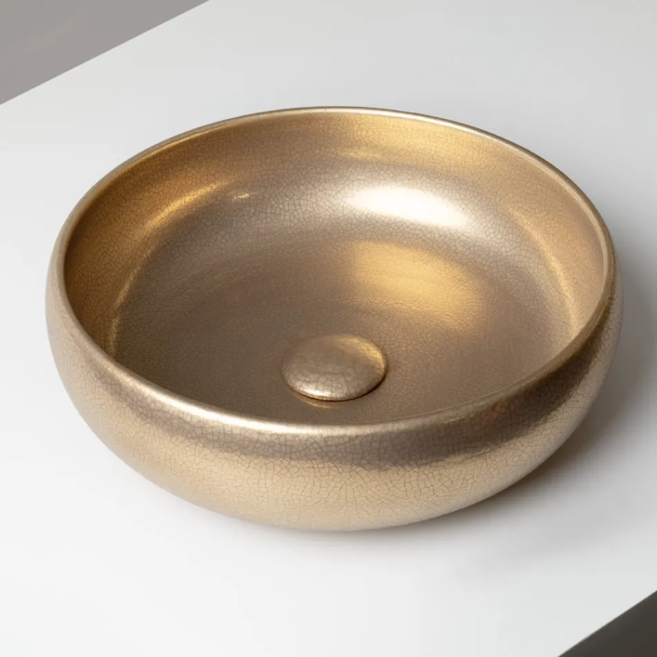 Hand-Turned Metallic Raku Clay Countertop Sink - Prisma Viadurini