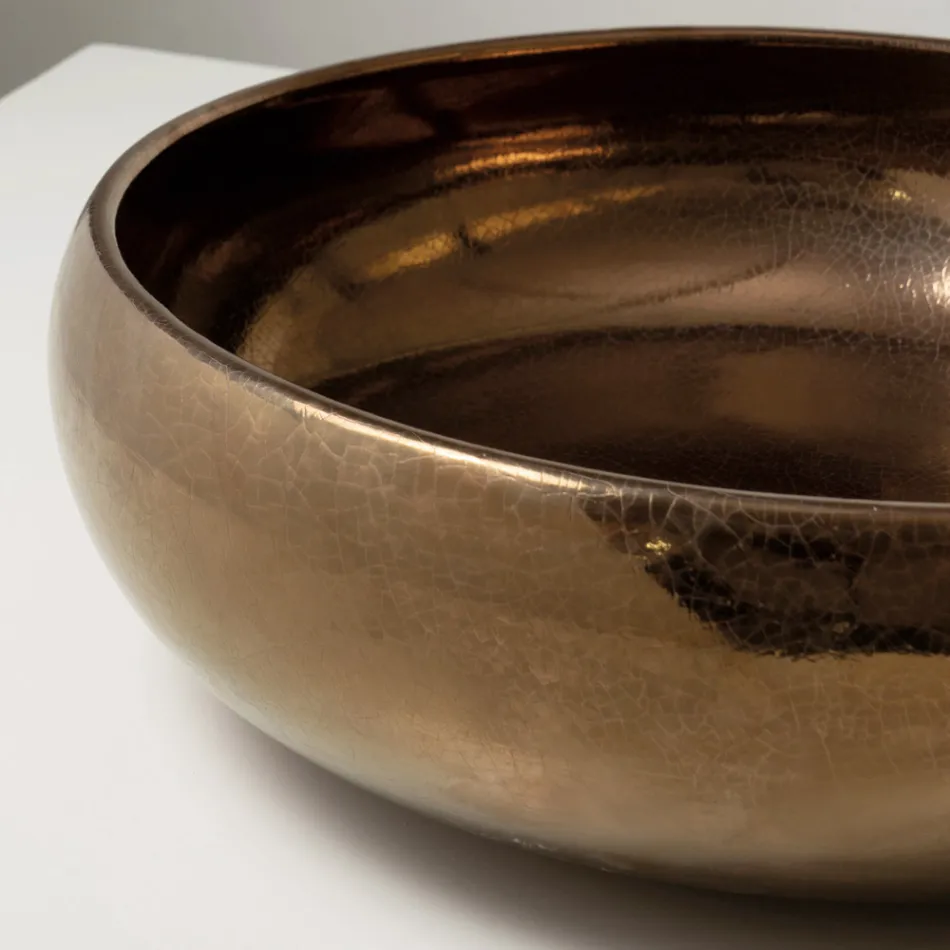 Hand-Turned Metallic Raku Clay Countertop Sink - Prisma Viadurini