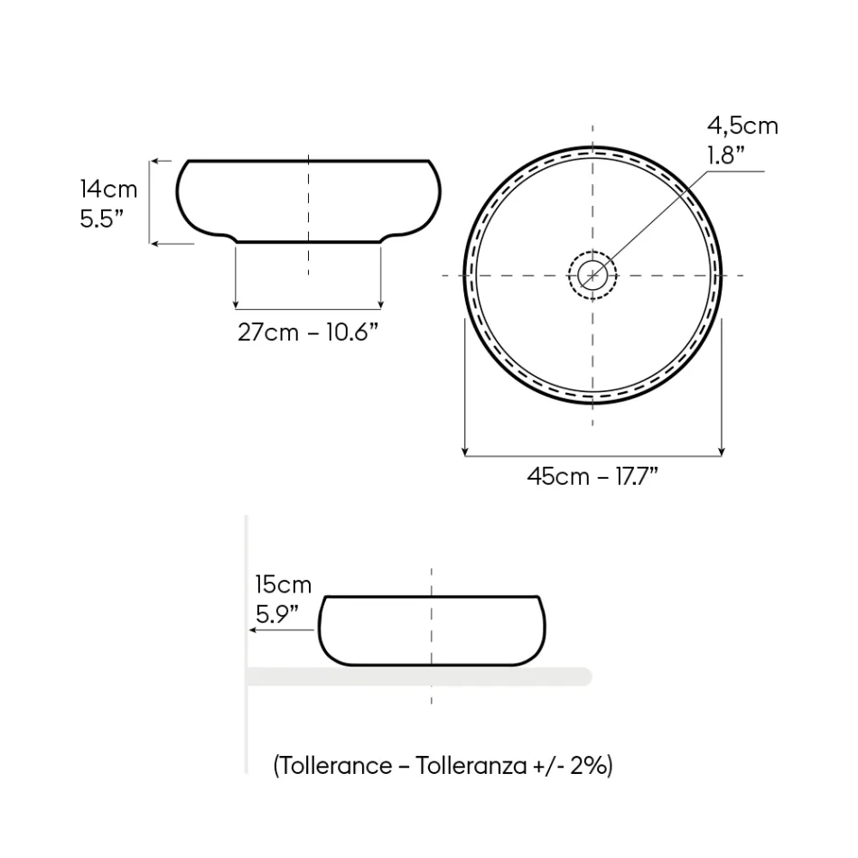Countertop Sink in Dark or Ochre Refractory Clay - Prisma Viadurini