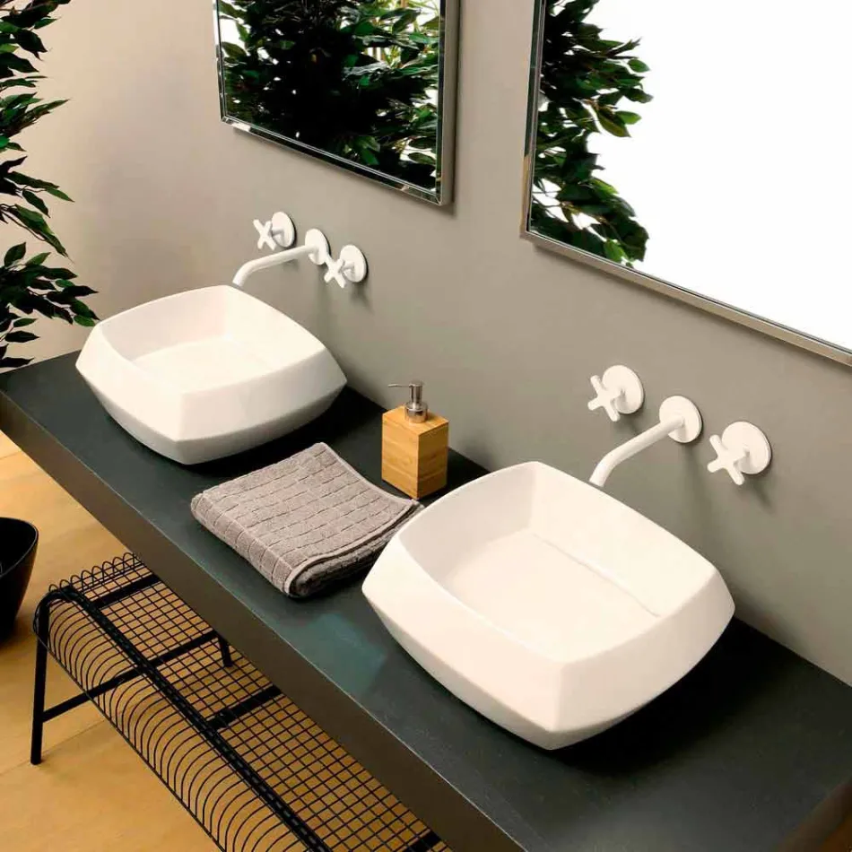 Countertop washbasin in white ceramic design made in Italy Simon Viadurini