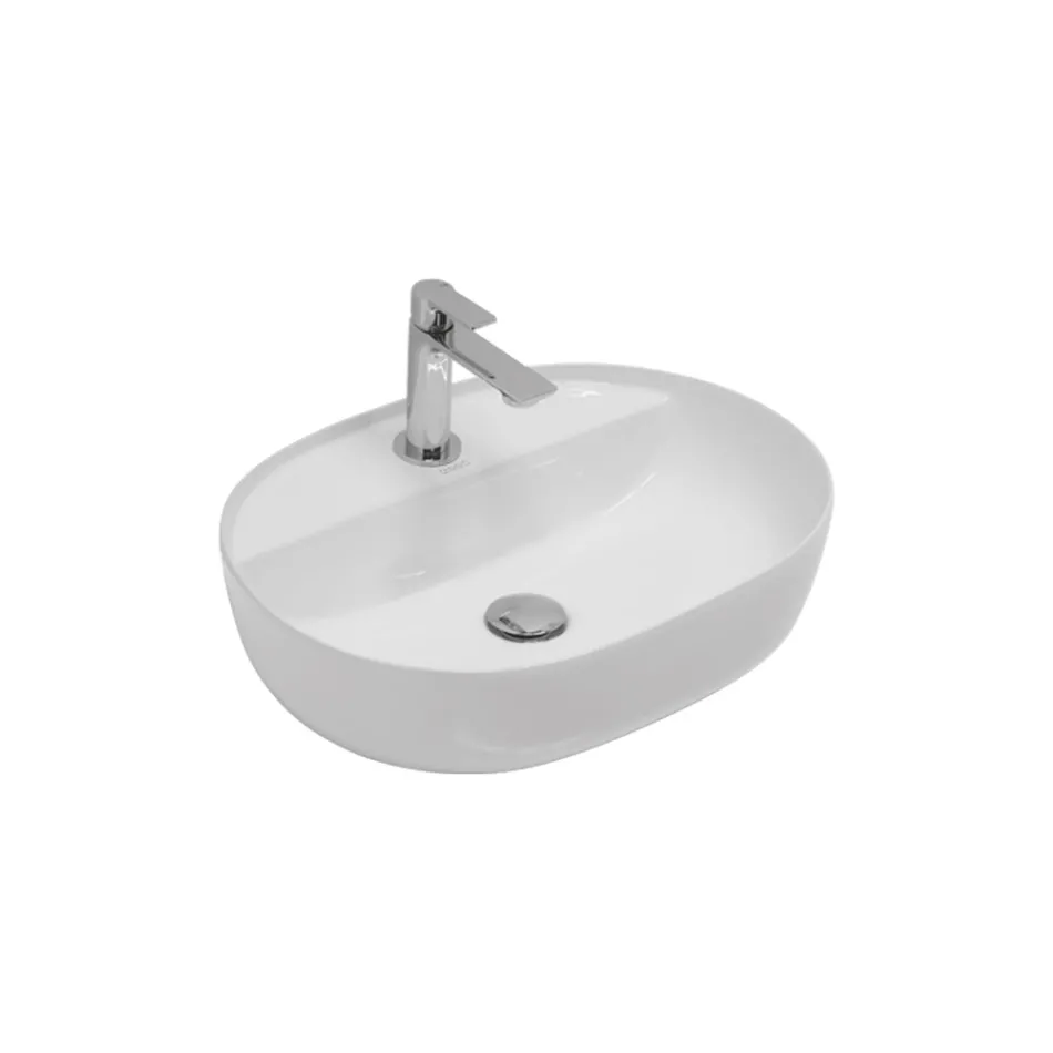 Countertop Ceramic Sink with Modern Design Tap Hole - Papavero Viadurini