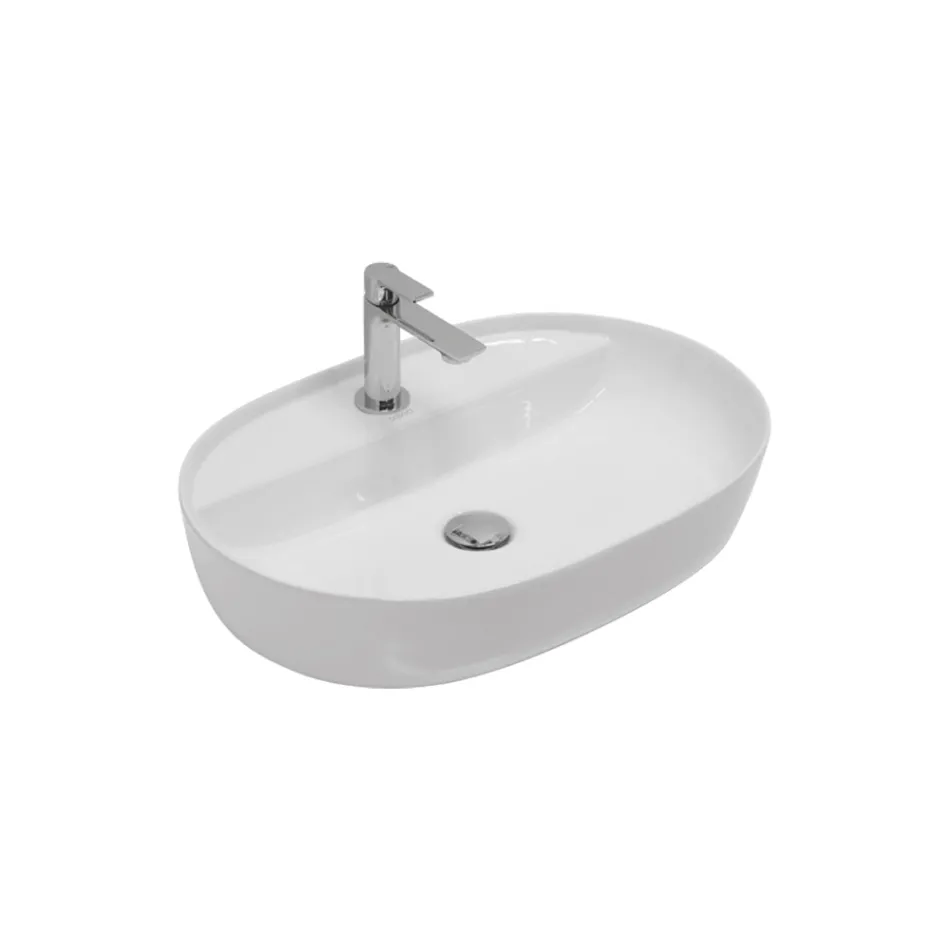 Countertop Ceramic Sink with Modern Design Tap Hole - Papavero Viadurini