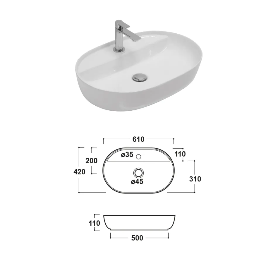 Countertop Ceramic Sink with Modern Design Tap Hole - Papavero Viadurini