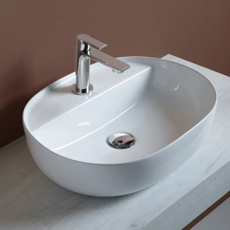 Countertop Ceramic Sink with Modern Design Tap Hole - Papavero Viadurini
