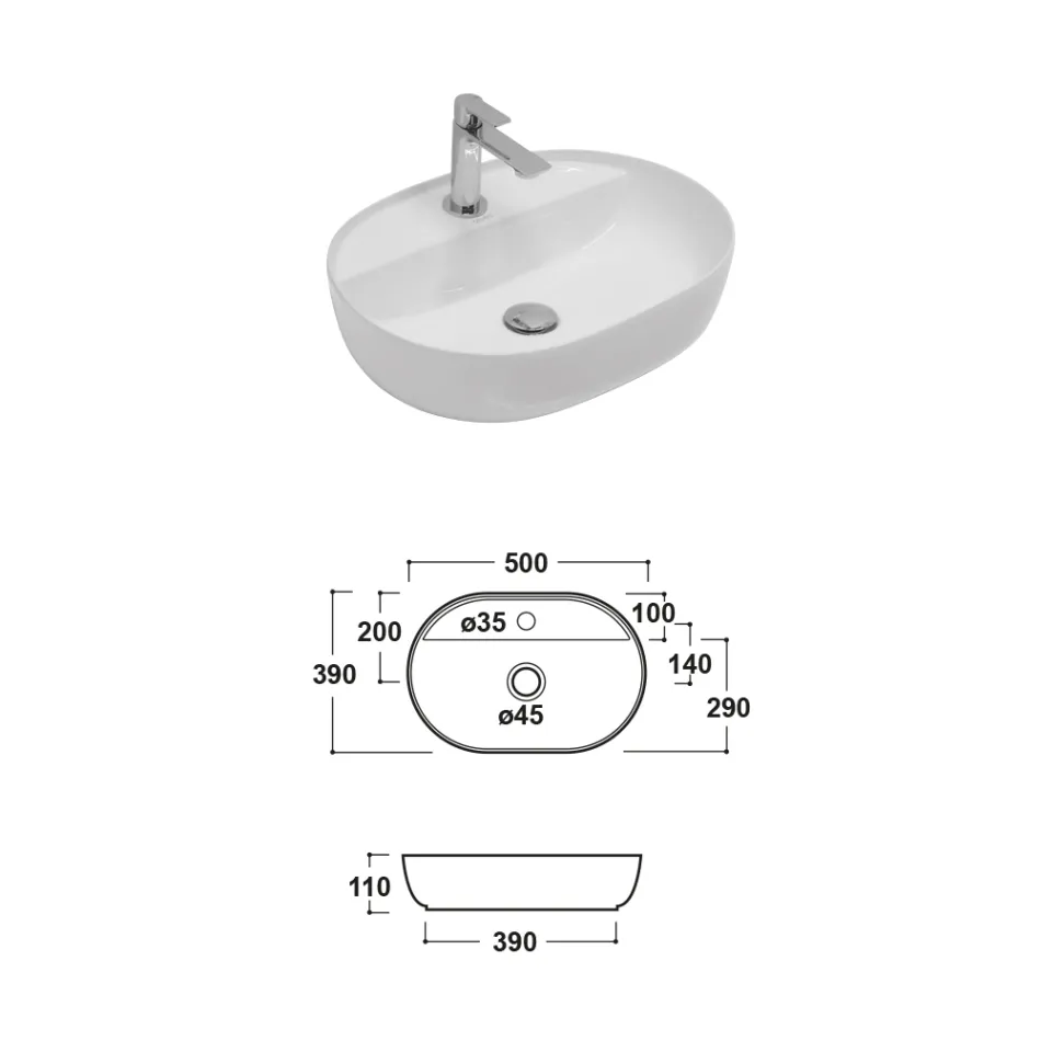 Countertop Ceramic Sink with Modern Design Tap Hole - Papavero Viadurini