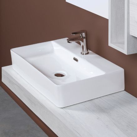 Countertop Ceramic Sink with Modern Design Tap Hole - Papavero Viadurini