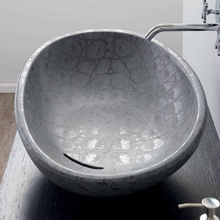 Countertop washbasin in gray coconut printed ceramic made in Italy Glossy Viadurini