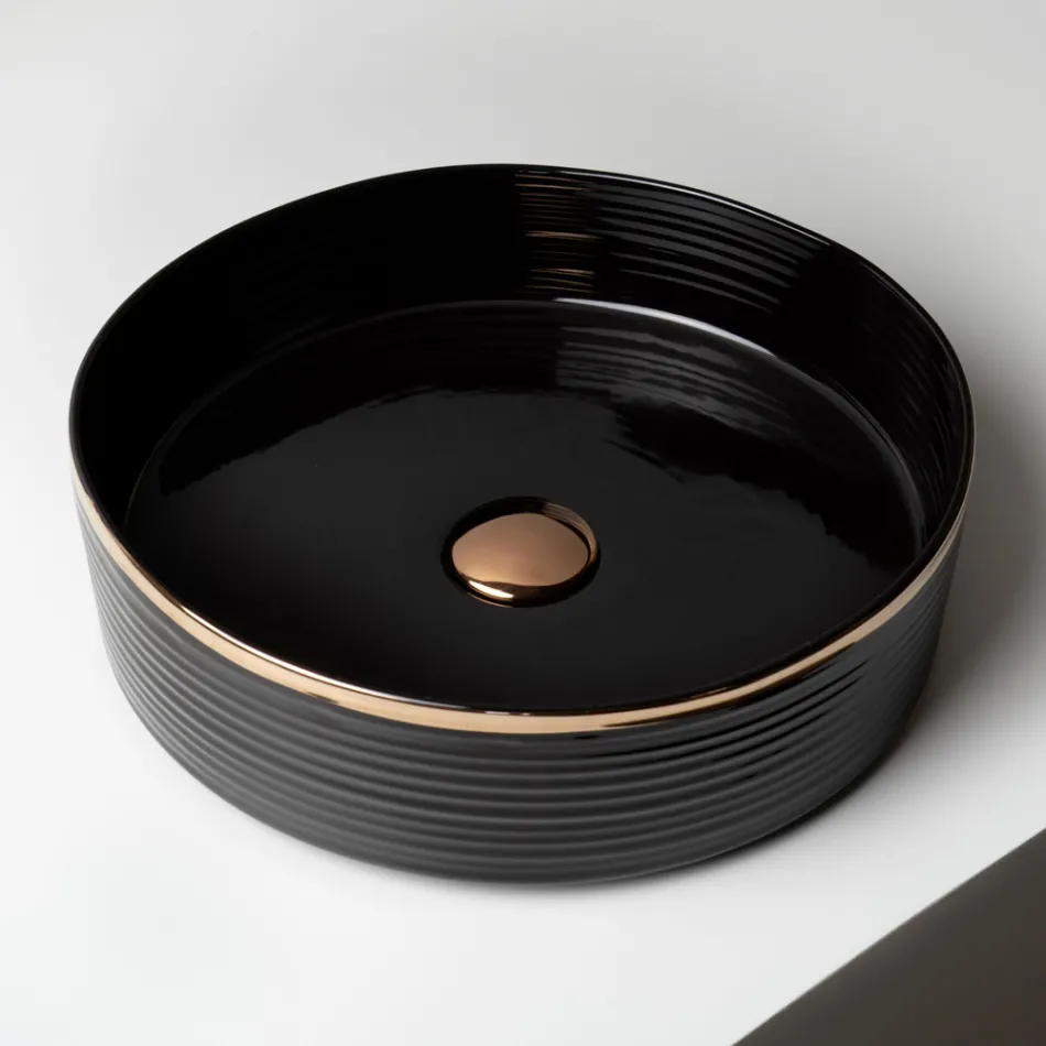 Countertop Sink in Porcelain Stoneware with Enamelled Edge - Vibration Viadurini