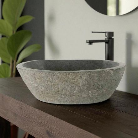 Countertop washbasin in Akta river stone, unique piece Viadurini