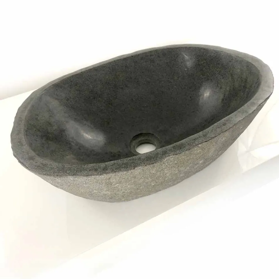 Countertop washbasin in Akta river stone, unique piece Viadurini