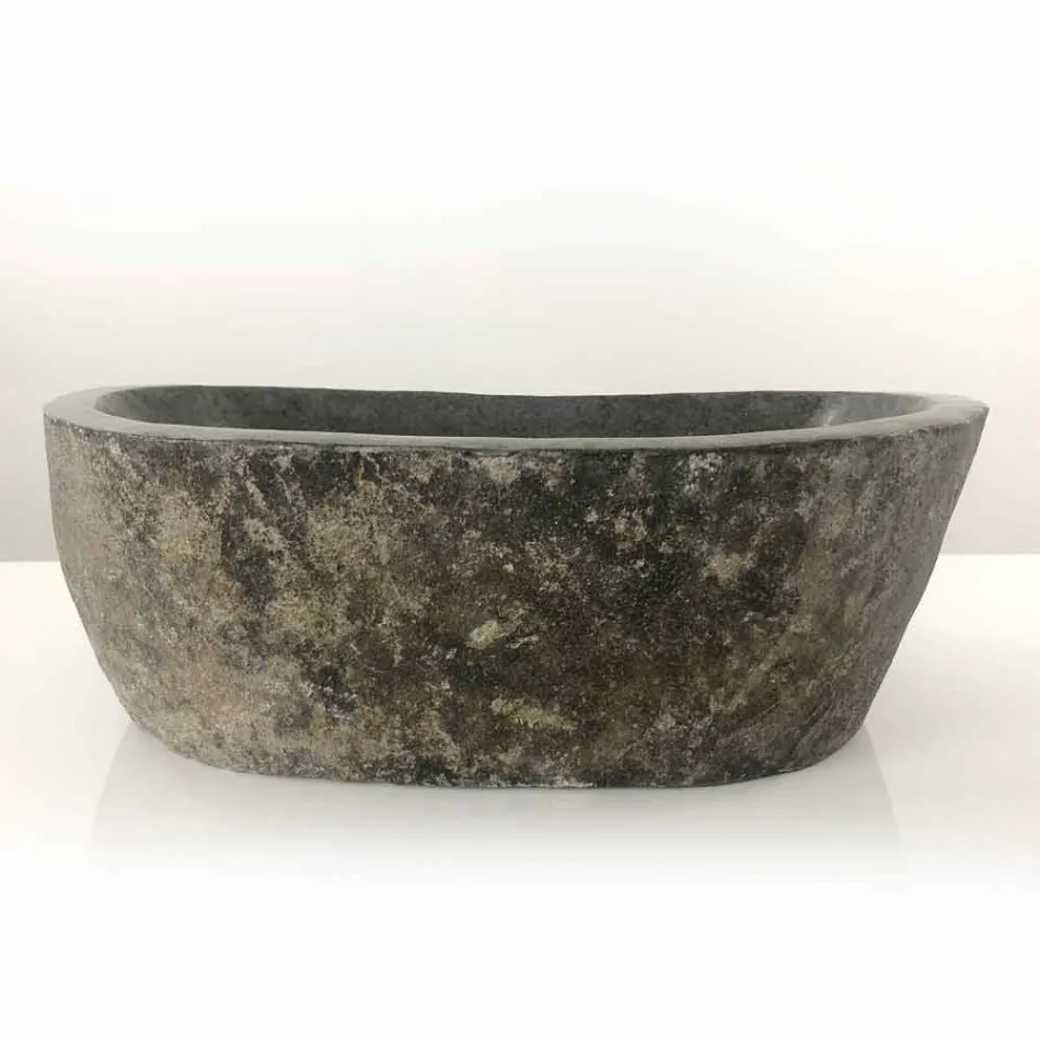 Countertop washbasin in Akta river stone, unique piece Viadurini