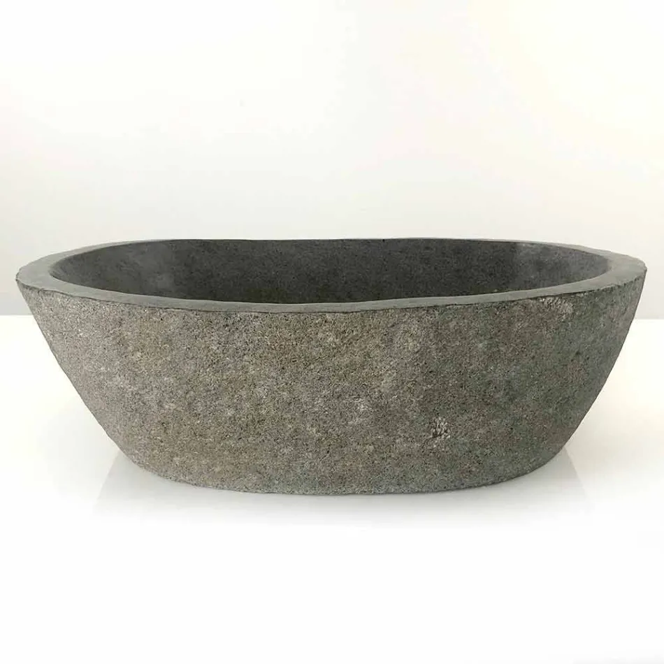 Countertop washbasin in Akta river stone, unique piece Viadurini