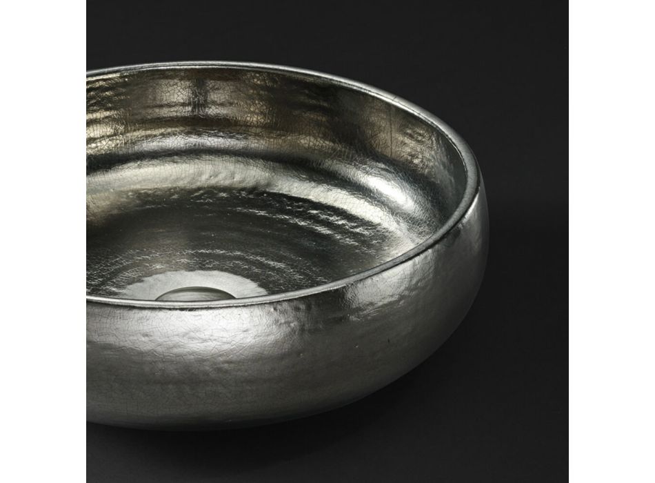 Countertop washbasin in Raku Clay Platinum Finish Made in Italy - Ribano Viadurini