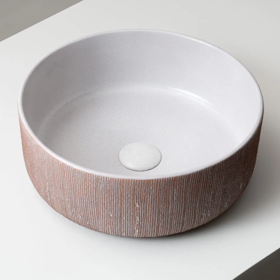 Balance Hand-Stripped Natural Red Earth Countertop Washbasin Viadurini