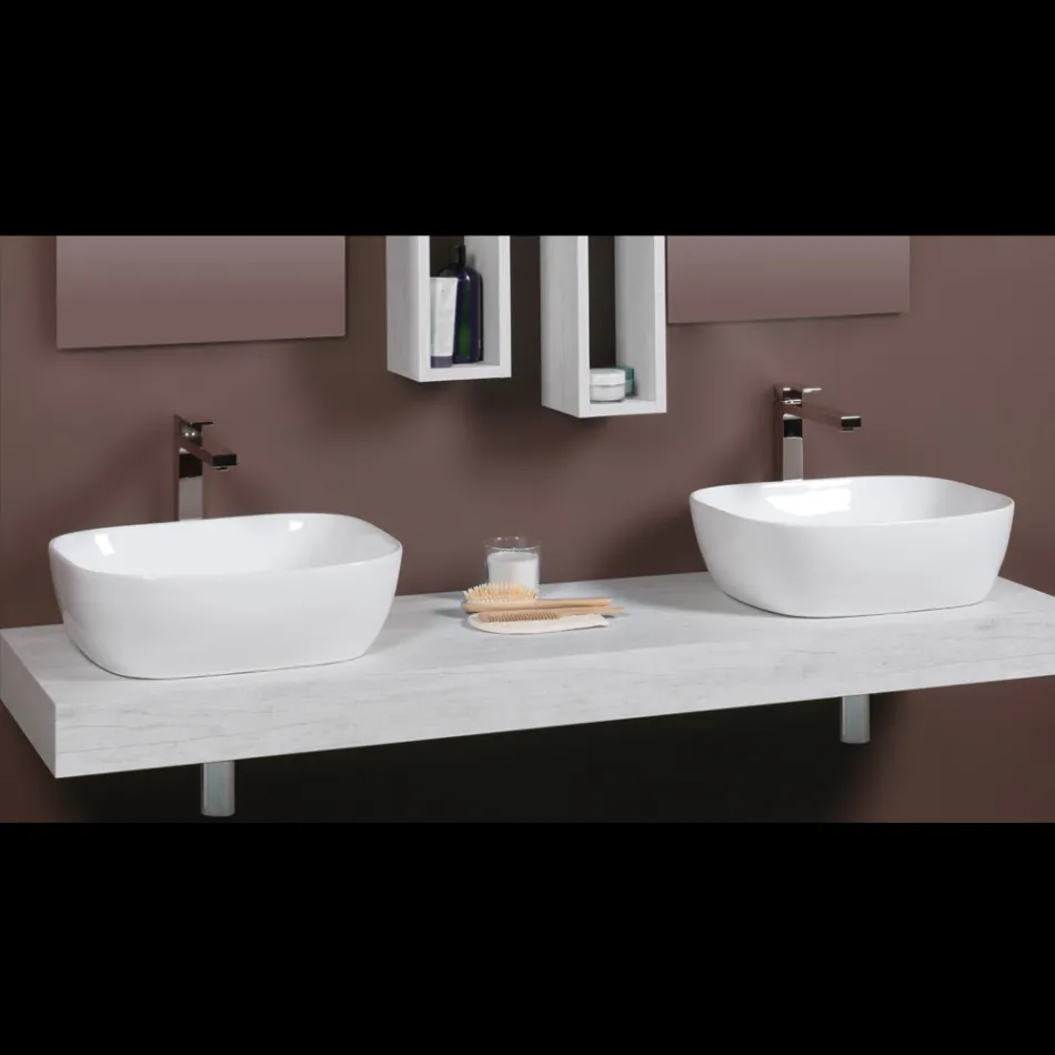 Modern Design White Ceramic Countertop Inclined Washbasin - Papavero Viadurini