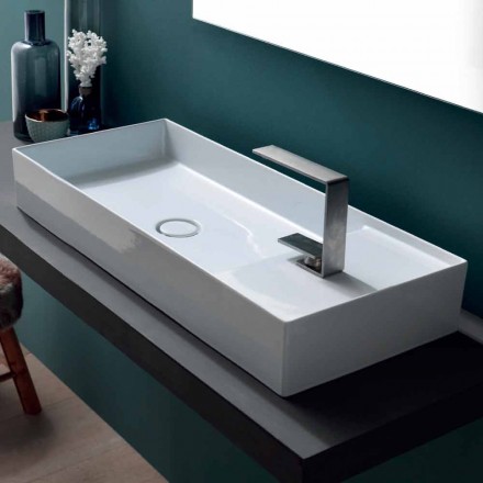 Modern countertop washbasin in white or colored ceramic Sun 85x37 cm Viadurini