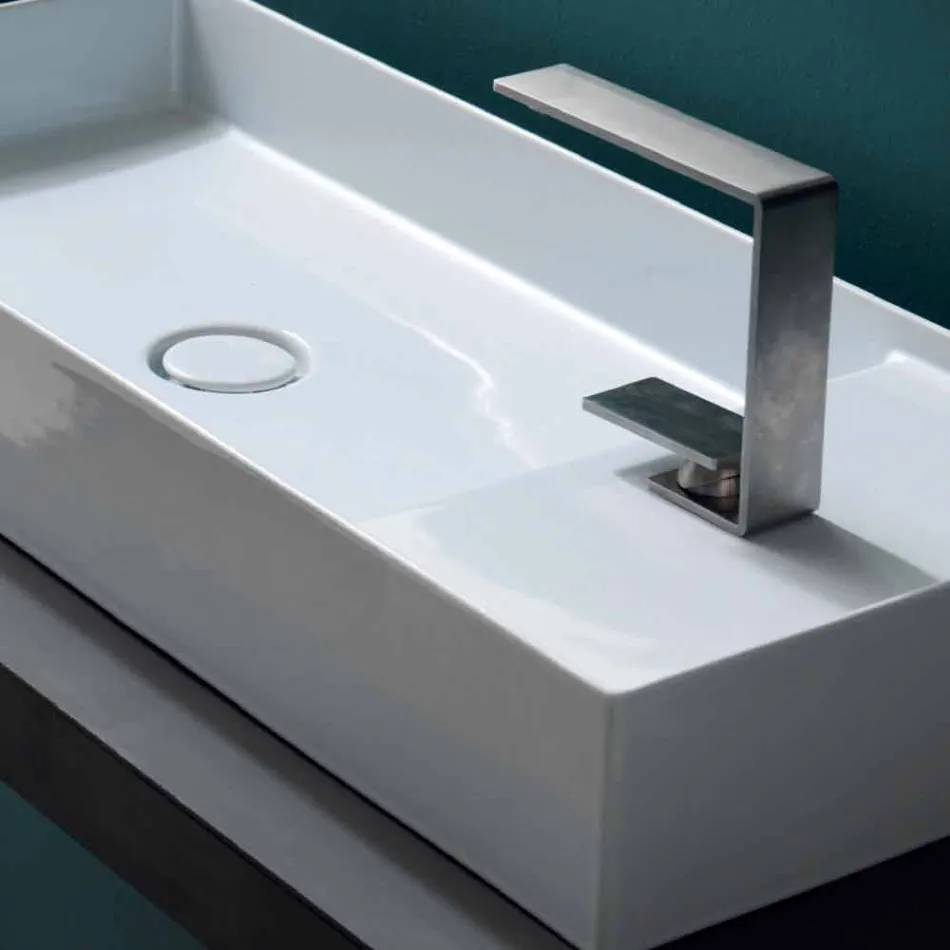 Modern countertop washbasin in white or colored ceramic Sun 85x37 cm Viadurini