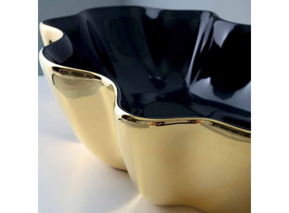 Modern countertop washbasin in gold and black ceramic made in Italy Cube Viadurini