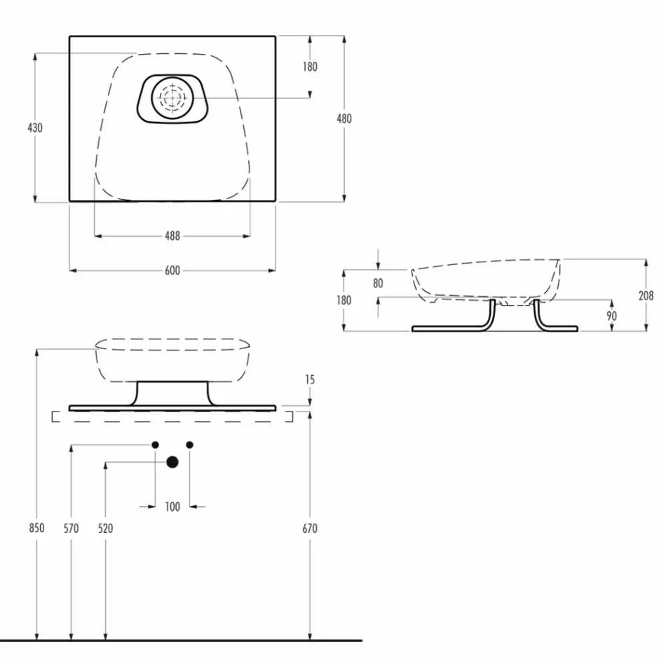 Modern ceramic countertop washbasin made in Italy, Reale Viadurini