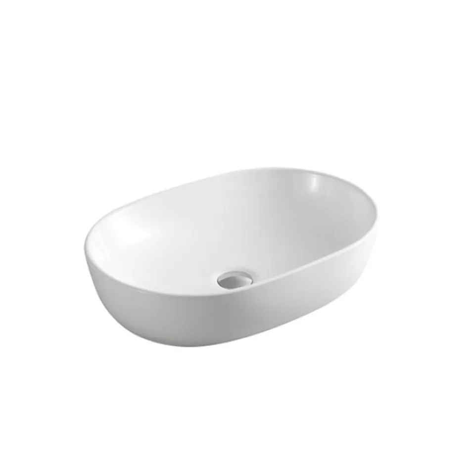Oval Countertop Washbasin in White Ceramic with a Modern Design - Papavero Viadurini