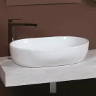 Oval Countertop Washbasin in White Ceramic with a Modern Design - Papavero Viadurini