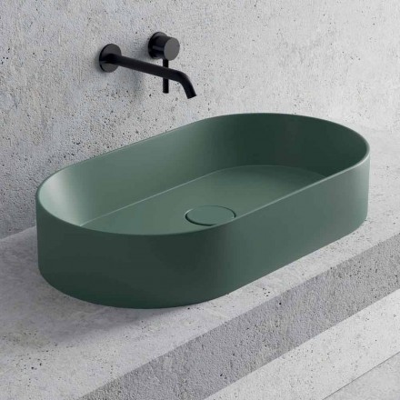Oval Countertop Washbasin in White or Colored Ceramic Made in Italy - Malvina Viadurini