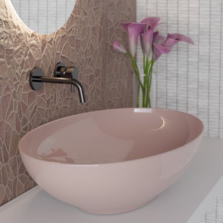 Oval Countertop Washbasin in Glossy Ceramic L 50 cm Made in Italy - Ferry Viadurini