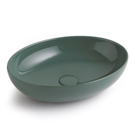 Oval Countertop Washbasin in Glossy Ceramic Made in Italy - Ferry Viadurini