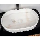 Oval Countertop Washbasin for the Bathroom Made of White Marble - Cunzite Viadurini