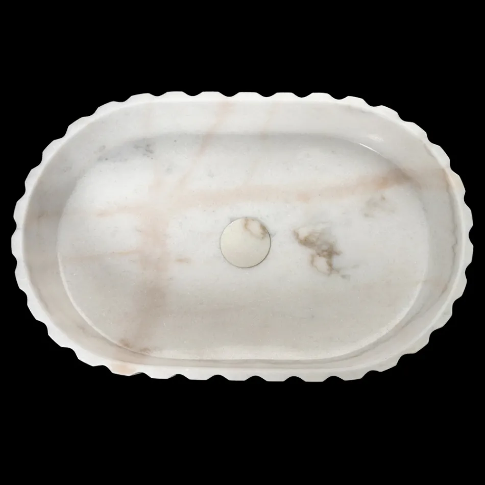 Oval Countertop Washbasin for the Bathroom Made of White Marble - Cunzite Viadurini