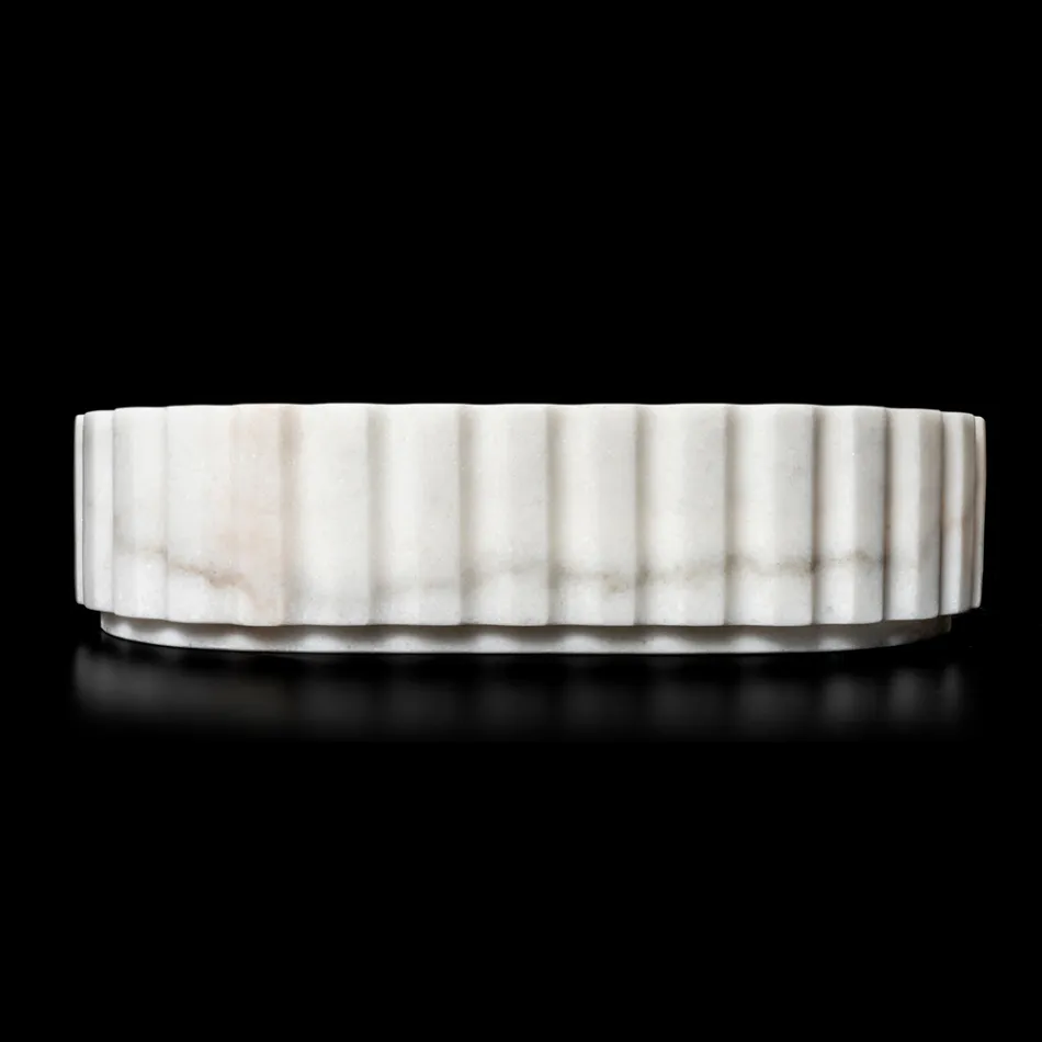 Oval Countertop Washbasin for the Bathroom Made of White Marble - Cunzite Viadurini