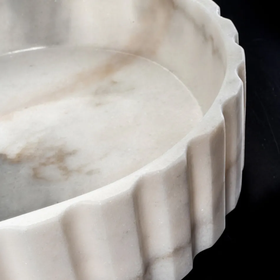 Oval Countertop Washbasin for the Bathroom Made of White Marble - Cunzite Viadurini