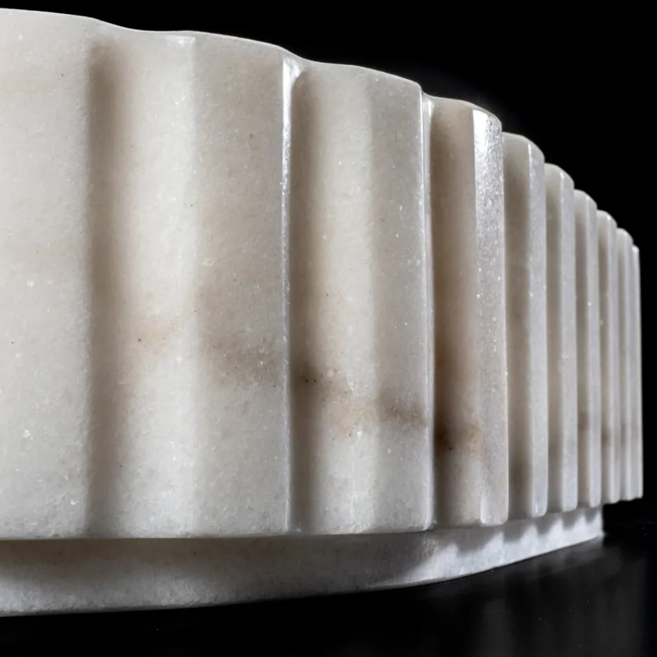 Oval Countertop Washbasin for the Bathroom Made of White Marble - Cunzite Viadurini