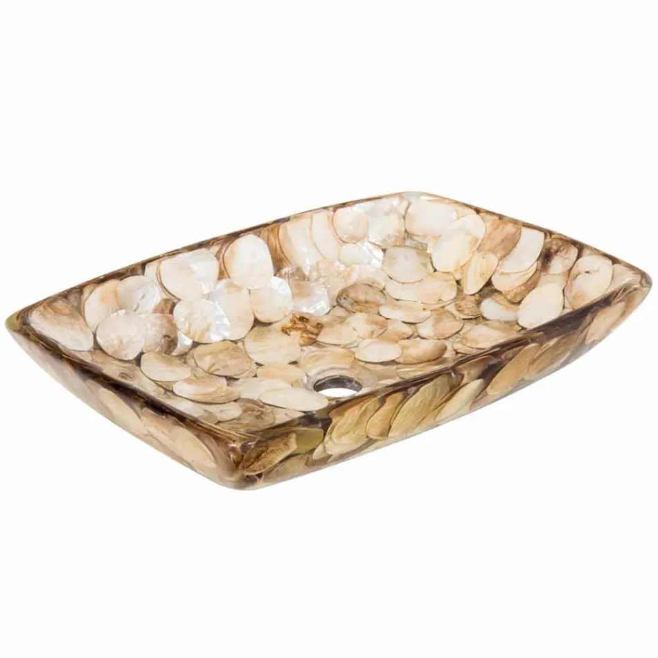 One-piece countertop washbasin made of Inez artificial resin, handmade Viadurini