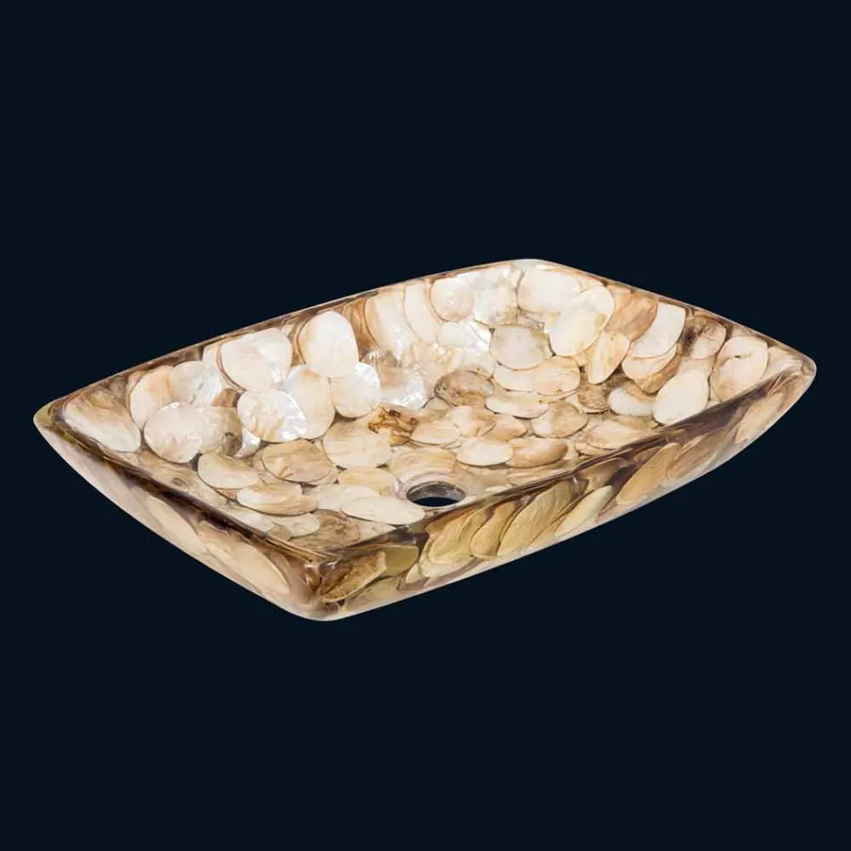 One-piece countertop washbasin made of Inez artificial resin, handmade Viadurini