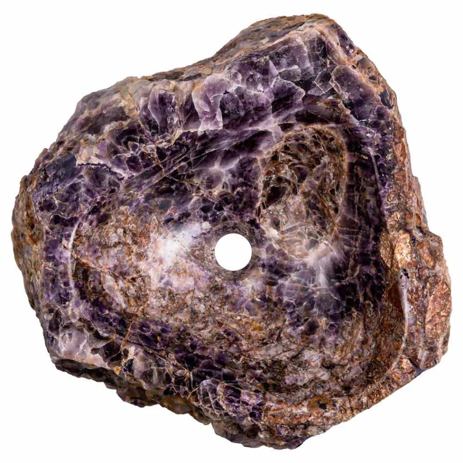 Countertop washbasin produced by hand in amethyst stone, Vidor Viadurini