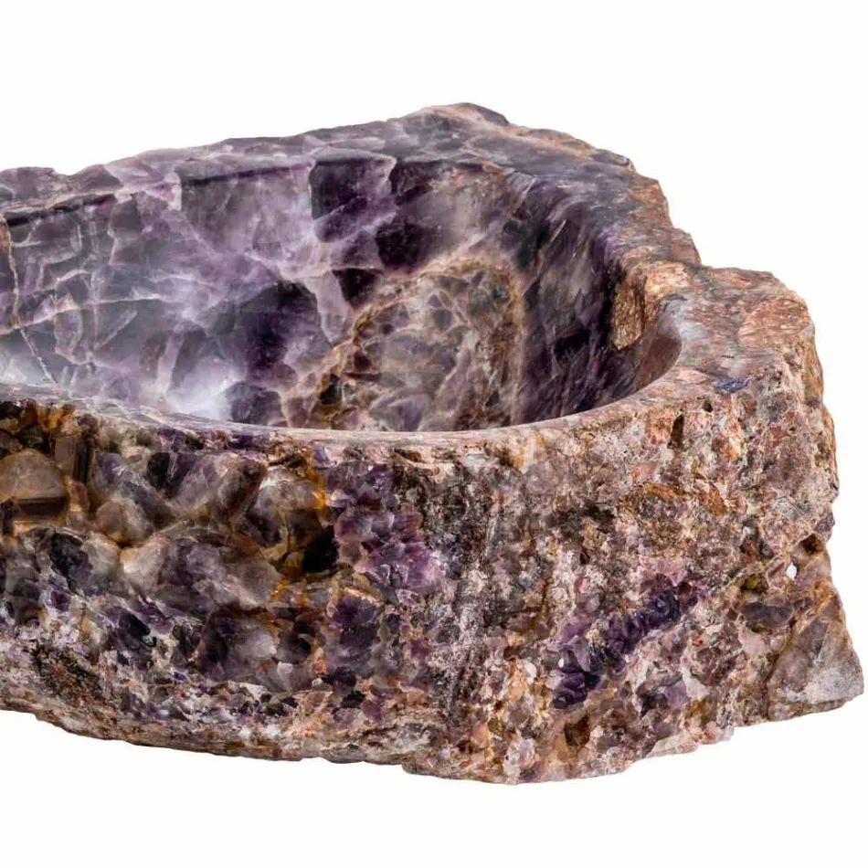 Countertop washbasin produced by hand in amethyst stone, Vidor Viadurini