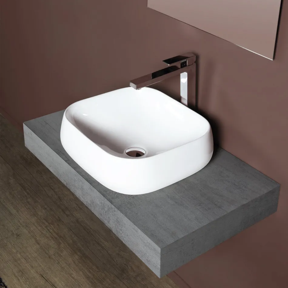 Modern Design White Ceramic Square Countertop Washbasin - Papavero Viadurini
