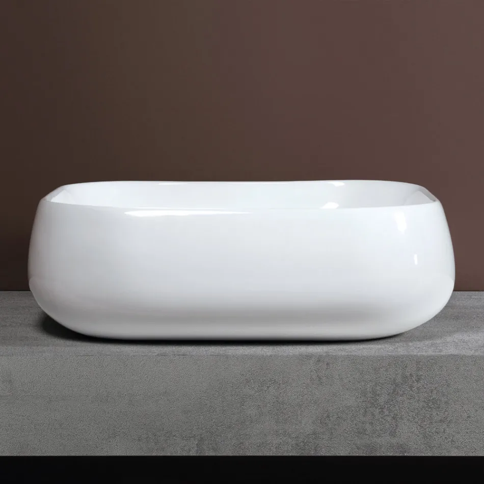 Modern Design White Ceramic Square Countertop Washbasin - Papavero Viadurini