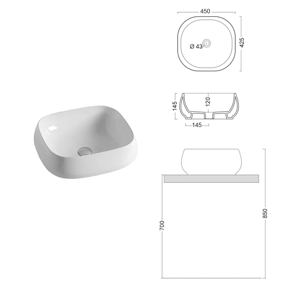 Modern Design White Ceramic Square Countertop Washbasin - Papavero Viadurini