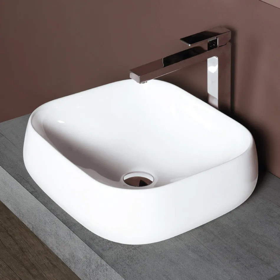 Modern Design White Ceramic Square Countertop Washbasin - Papavero Viadurini