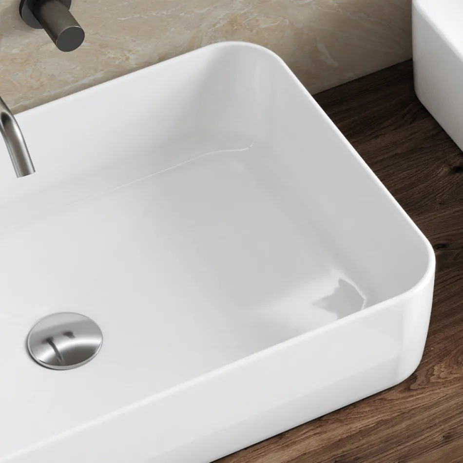 Aster Rectangular Ceramic Countertop Washbasin with a Modern Design Viadurini