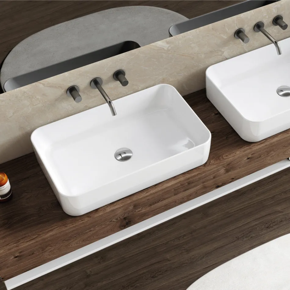 Aster Rectangular Ceramic Countertop Washbasin with a Modern Design Viadurini