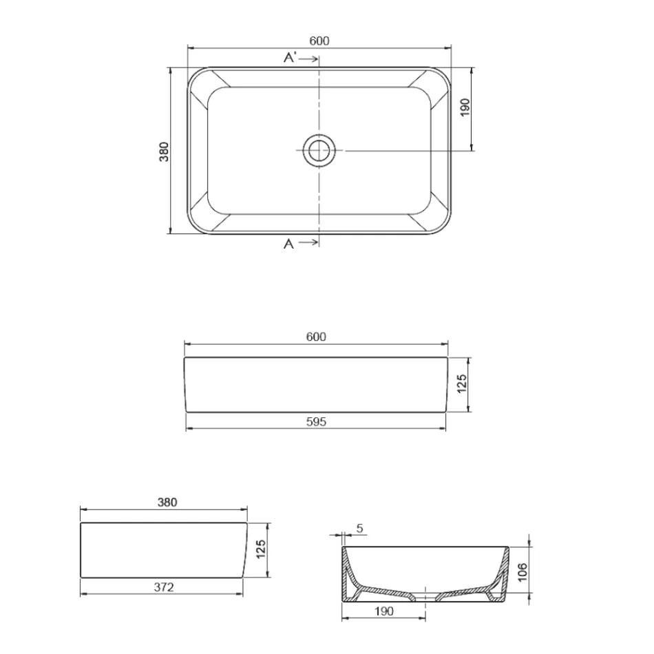 Aster Rectangular Ceramic Countertop Washbasin with a Modern Design Viadurini