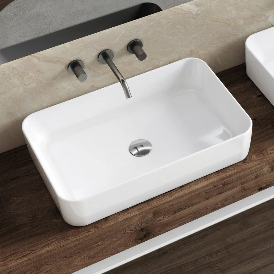 Aster Rectangular Ceramic Countertop Washbasin with a Modern Design Viadurini