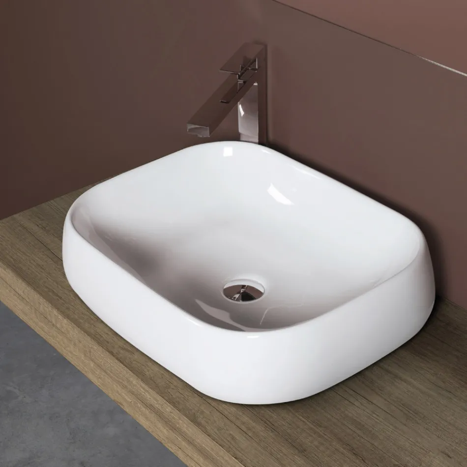 Rectangular Ceramic Countertop Washbasin with a Modern Design - Papavero Viadurini
