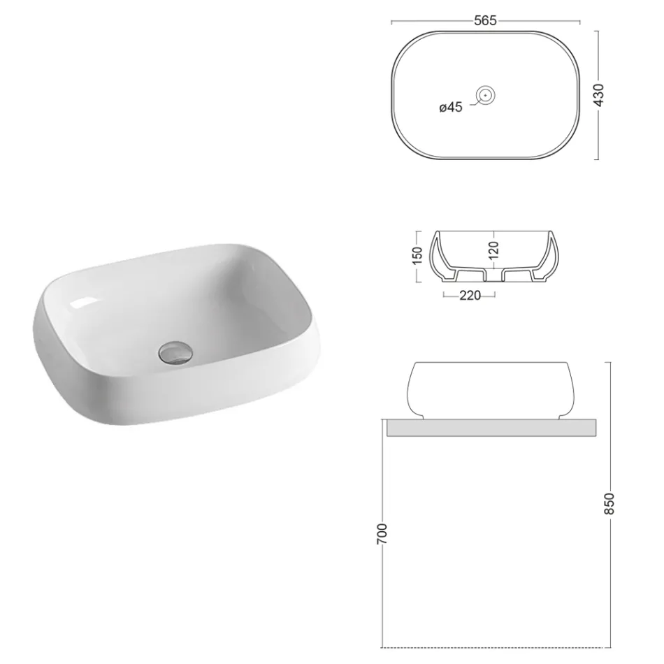 Rectangular Ceramic Countertop Washbasin with a Modern Design - Papavero Viadurini