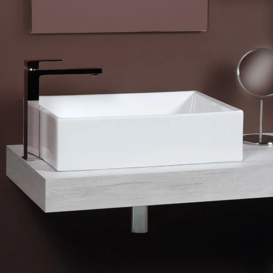 Rectangular Ceramic Countertop Washbasin with a Modern Design - Papavero Viadurini