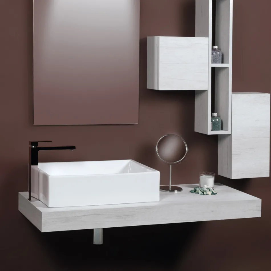 Rectangular Ceramic Countertop Washbasin with a Modern Design - Papavero Viadurini